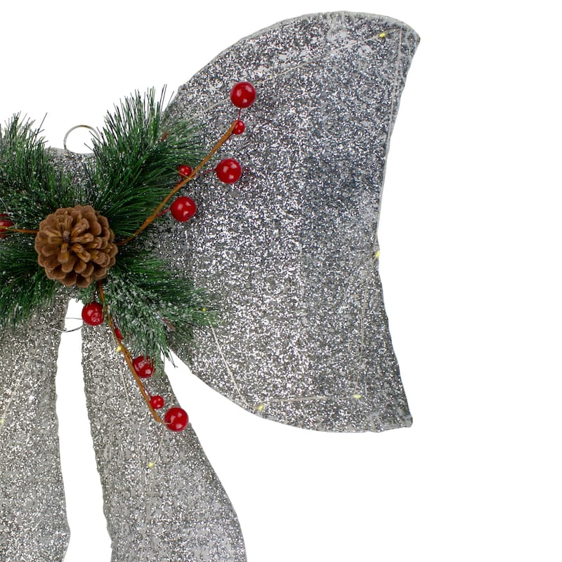 22" LED Lighted Silver Gradient Mesh Bow Christmas Decoration