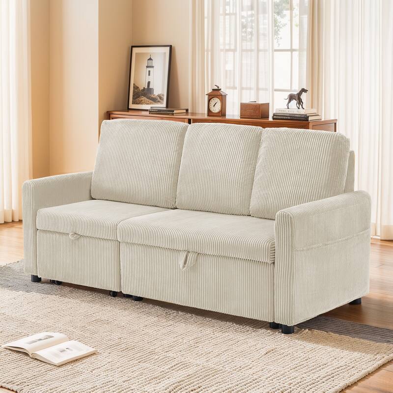 Pocassy 71" Corduroy Fabric Modern 3 Seater L-Shaped Sofa with Reversible Chaise - Beige