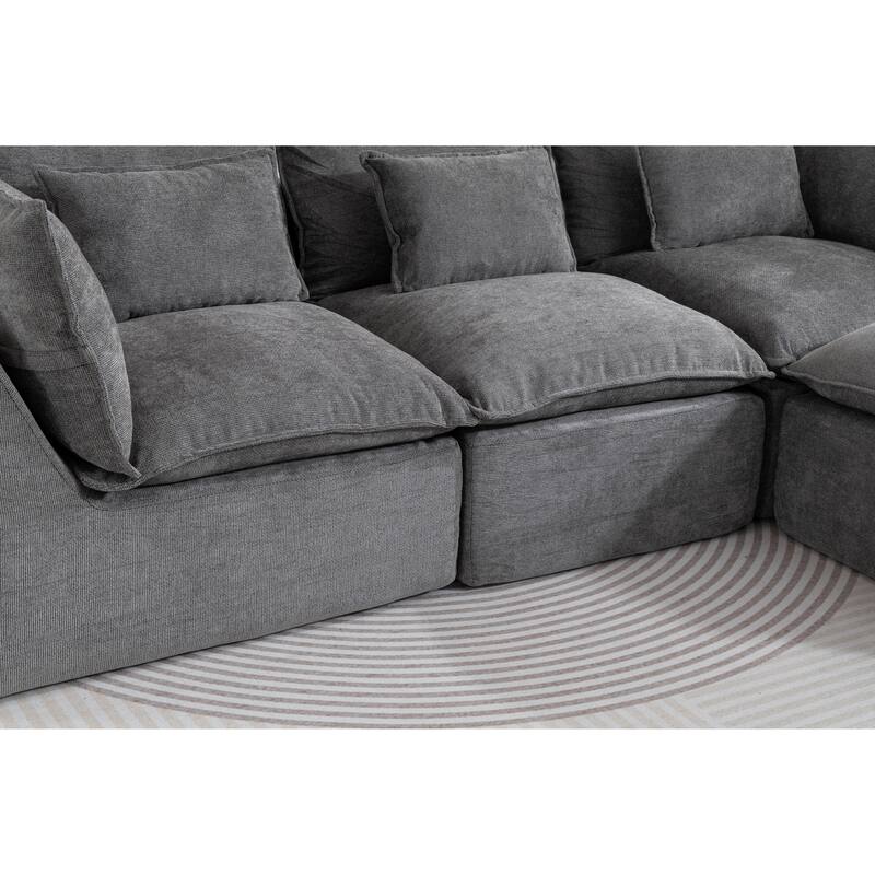 Oversized Modular Sectional Sofa, Comfy Velvet Deep Seat Cloud Couch, 3 Seat Sofa with Ottoman for Living Room, Apartment