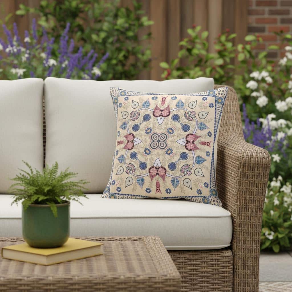 HomeRoots 18" x 18" Beige Blown Seam Paisley Indoor Outdoor Throw Pillow - 18.00' X '5.00' X '18.00