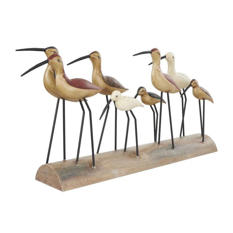 Wood Bird Decorative Sculpture with Red Accents and Log Base - Brown - Roche River Decor - Brown