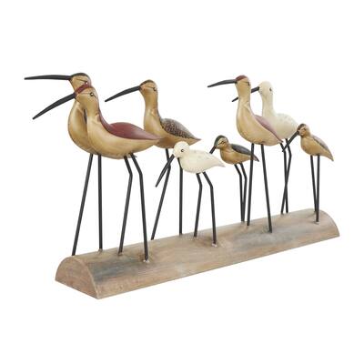 Wood Bird Decorative Sculpture with Red Accents and Log Base - Brown - Roche River Decor