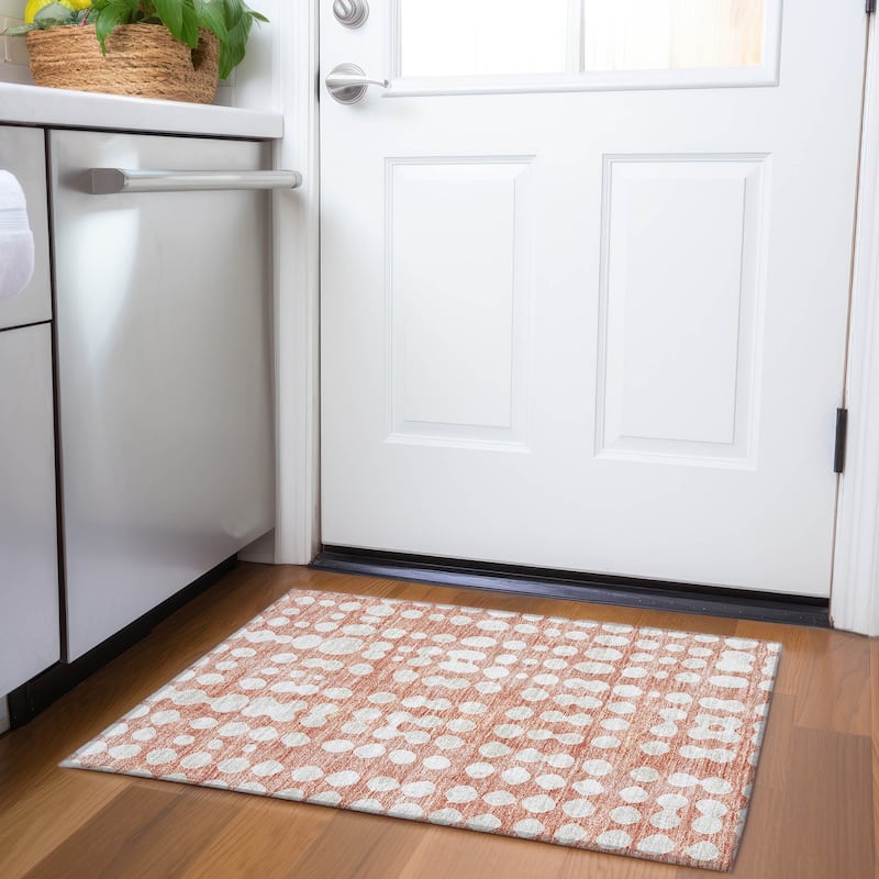 Machine Washable Indoor/ Outdoor Chantille Dots Abstract Rug