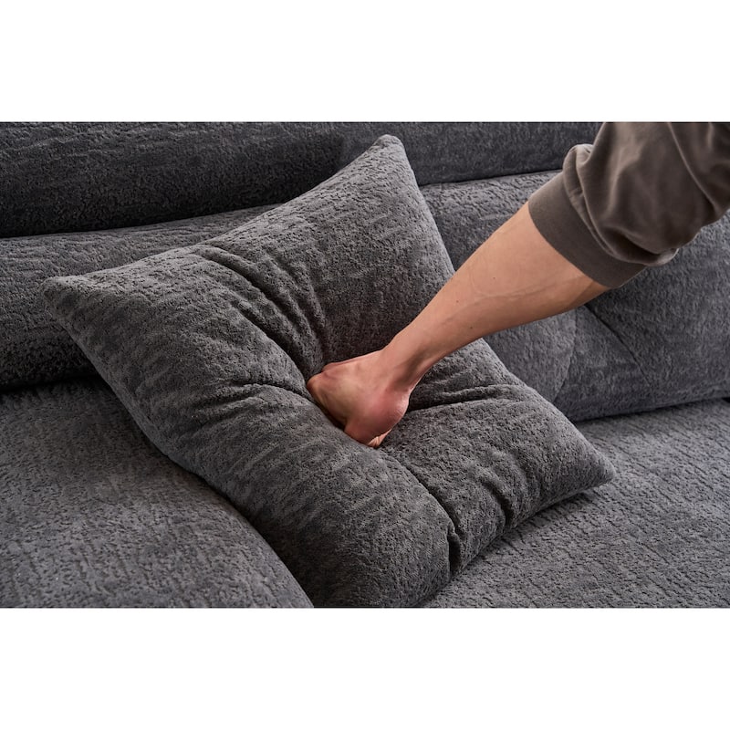 105" Wood Grain Chenille 3-Seater Sectional Sofa with Chaise Lounge and 2 Pillows