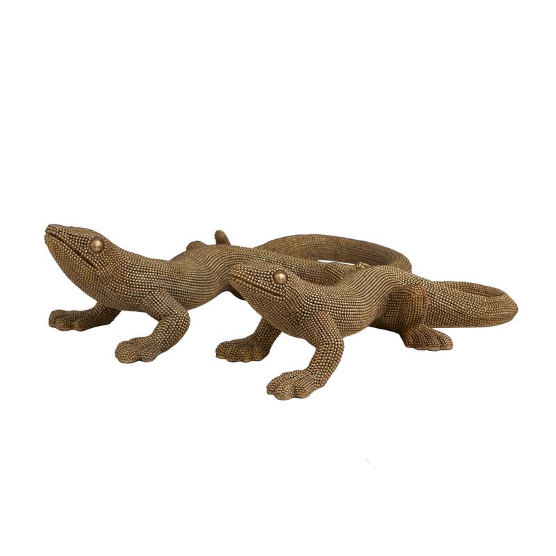 Gold Resin Beaded Lizard Decorative Sculpture (Set of 2)