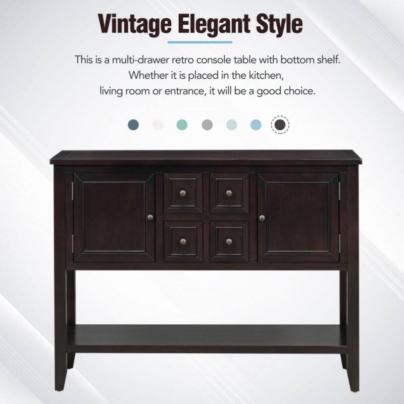 Cambridge Series Ample Storage Vintage Console Table with Four Small Drawers and Bottom Shelf