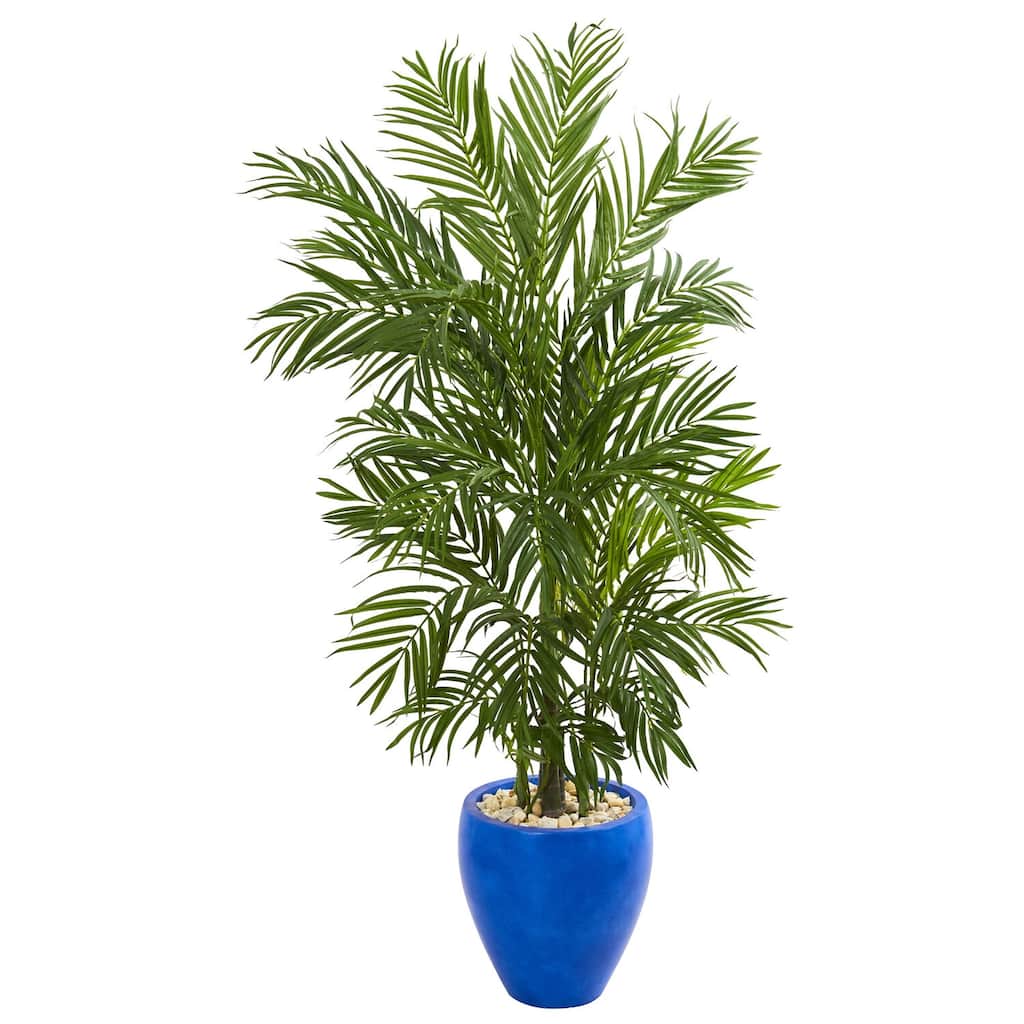Coastal Cool Artificial Palm Tree - 5.5ft Indoor Tropical Decor with Blue Planter - Green - 61 Inches and Over