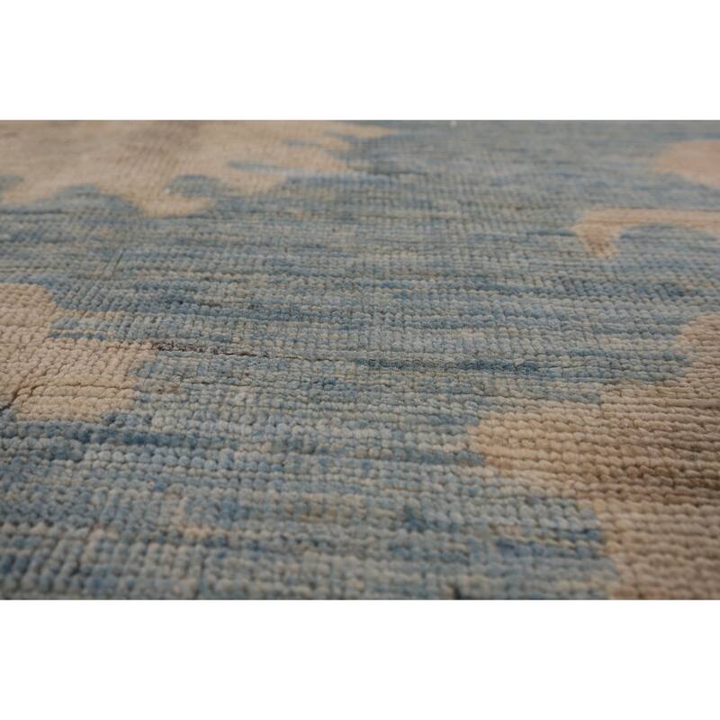 Blue Floral Oushak Vegetable Dye Area Rug Handmade Wool Carpet - 8'5" x 10'0"