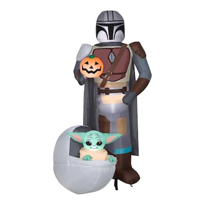 National Tree Company 6.5 ft. Star Wars Mandalorian and The Child Pumpkin With 4 White LED Lights - 6.5 ft