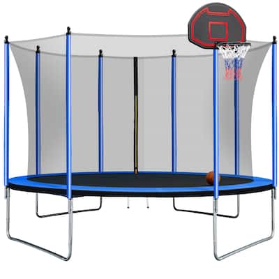 10FT Trampoline with Basketball Hoop Inflator Blue