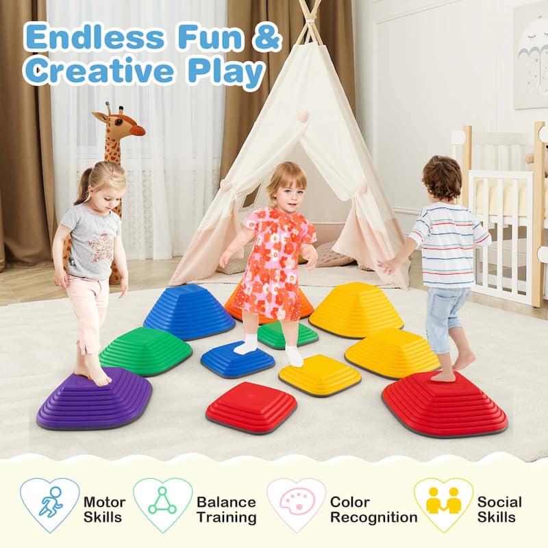 11 Pcs Non-Slip Plastic Sensory Balance Blocks Stepping Stones for Kids - 6 pcs