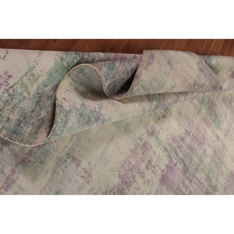 Contemporary Abstract Indian Area Rug Handmade Multi-Color Wool Carpet - 9'0"x 11'8"