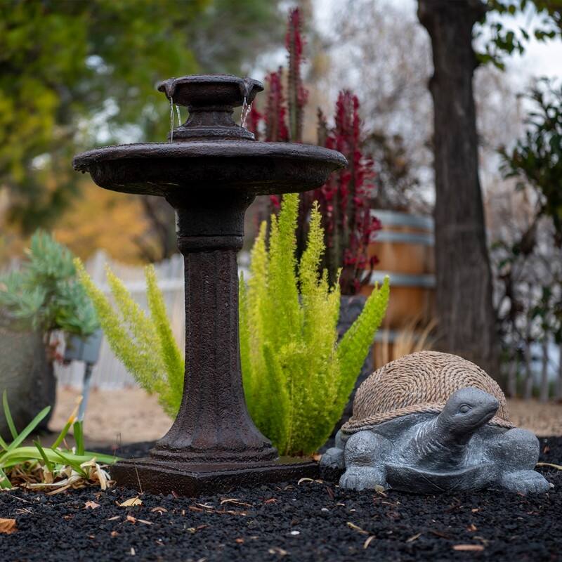 Classic 1-tier bird bath water fountain in brown resin - ideal for outdoor gardens and patios.