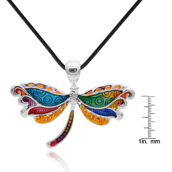 Silvertone Rainbow Mosaic Dragonfly Necklace and Earring Set