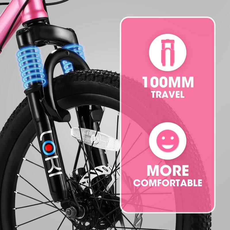 20 Inch Kids Mountain Bike Height Carbon Steel Frame 7 Speed Bicycles, Front Suspension Disc Brake Rear V-Brake for Kids, Teens