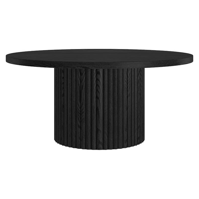 Rollan 32" Wide Round Fluted Coffee Table - 32" Wide - Black Grain