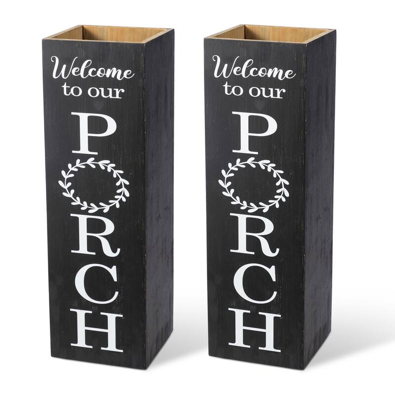 Glitzhome 24"H Double Sided Solid Wood Black White Boxed "WELCOME PORCH" Porch Sign