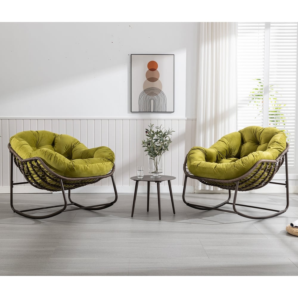 Patio Wicker Indoor & Outdoor Rocking Chair with Cushion