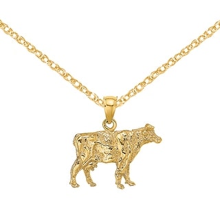 14K Yellow Gold Cow Pendant on an Adjustable 14K Yellow Gold Chain Necklace 