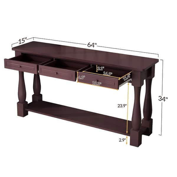 dimension image slide 0 of 2, Console Table for Entryway with Storage Drawers and Shelf