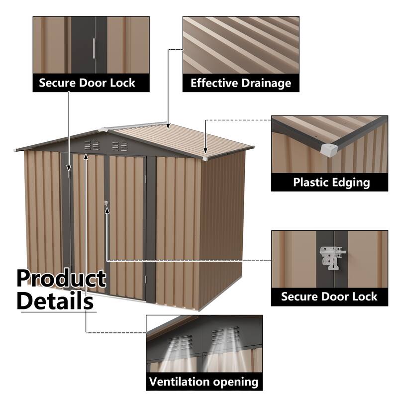 8ft X 6ft Garden Shed With Apex Roof For Patio Backyard