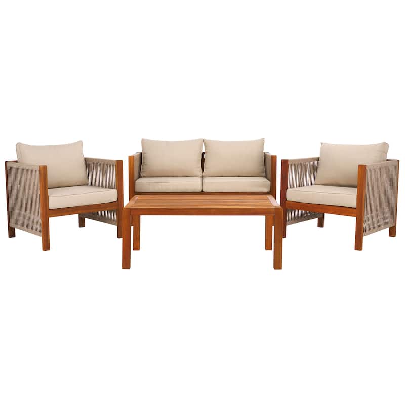 SAFAVIEH Outdoor Patio Furniture Roya 4-Piece Living Set - 52"W x 26"D x 25"H
