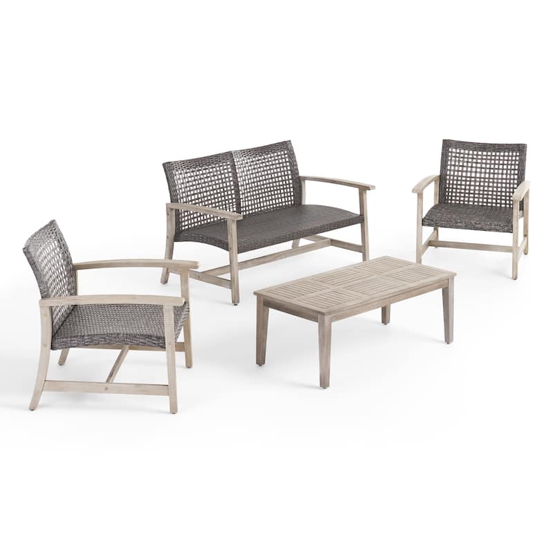 Hampton Outdoor 4-piece Acacia Chat Set by Christopher Knight Home - Mixed Black, Light Gray Washed Finish