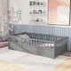 preview thumbnail 17 of 38, Twin Children's Floor Bed Frame with Safety Fence & Door, Wooden Bed for Kids' Play and Sleep, Durable Pine Construction, White