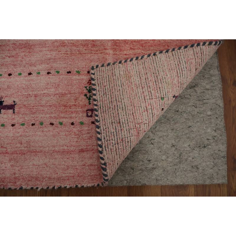 Hand Knotted Oriental 100% Wool Carpet Tribal Animal Pictorial Pink Gabbeh Area Rug - 7' 10'' X 5' 1''