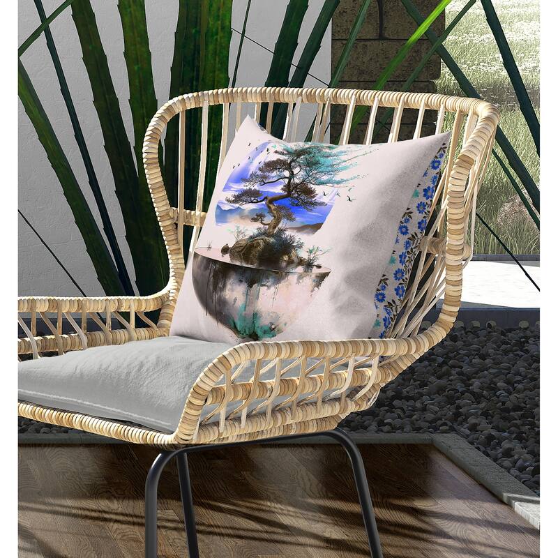 Blossom Bliss Bodhi Indoor/Outdoor Reversible Throw Pillow Pink and Blue
