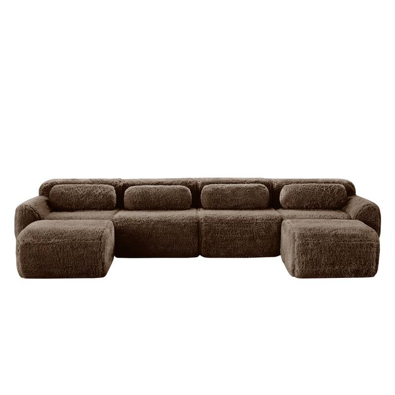 Cloud Sectional Couch with 2 Ottomans & Pillows, Boneless Couches for Living Room, U Shaped Sectional Sofa Deep Seat Comfy Couch