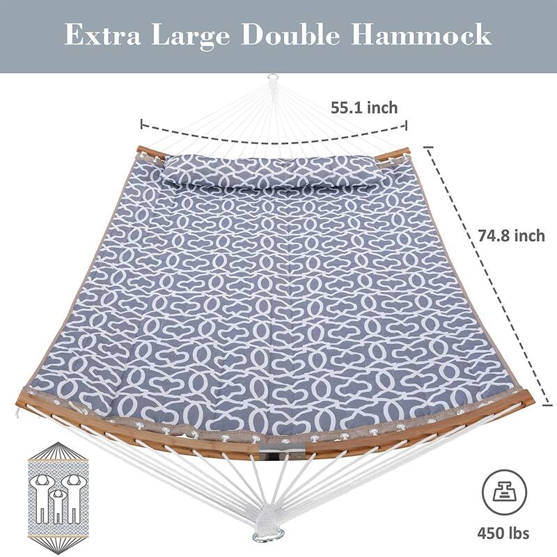 Outdoor 55 Inch 2 Person Hammock with Stand and Pillow by Suncreat