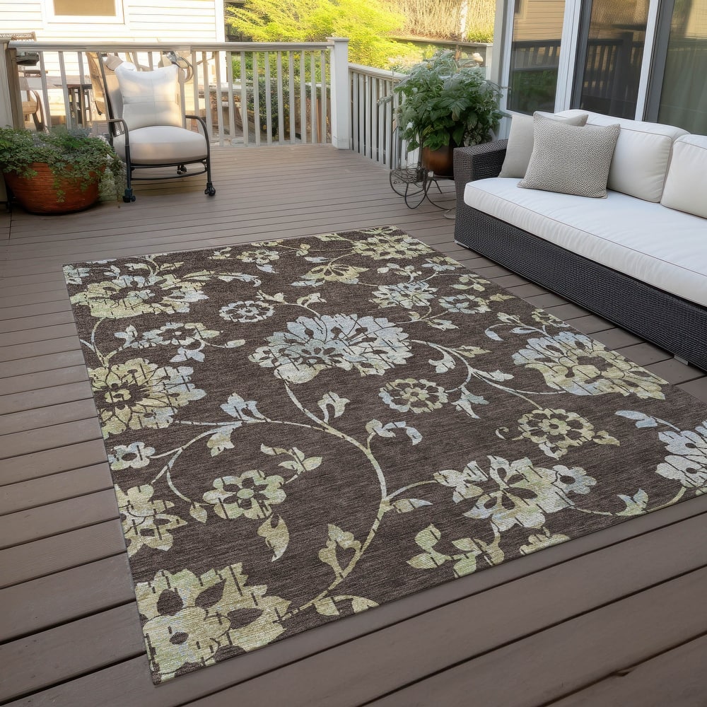 Machine Washable Indoor/ Outdoor Chantille Modern Floral Rug