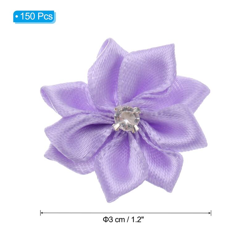 150Pcs Small Ribbon Flowers Satin Ribbon Flowers Mini Fabric Flower - 3cm - Light Purple