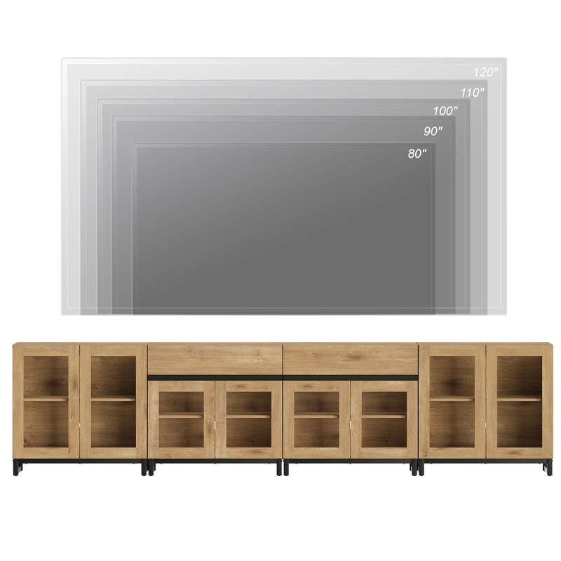 4-in-1 Modern Dresser with 2 Drawers & Glass Doors, Adjustable Shelf & Metal Base Storage Cabinet for Bedroom