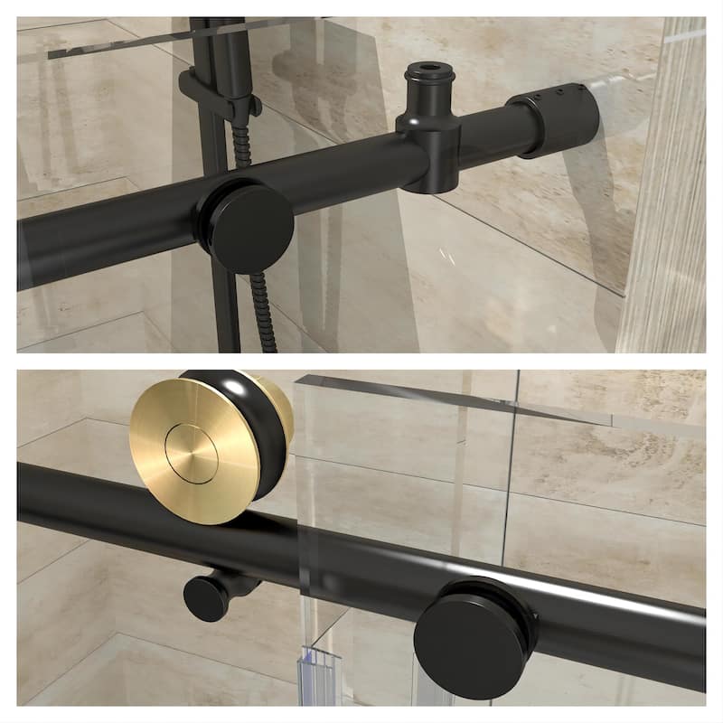 56-60" x 74" Glass Frameless Single Sliding Shower Tub Door in Black - 60*74