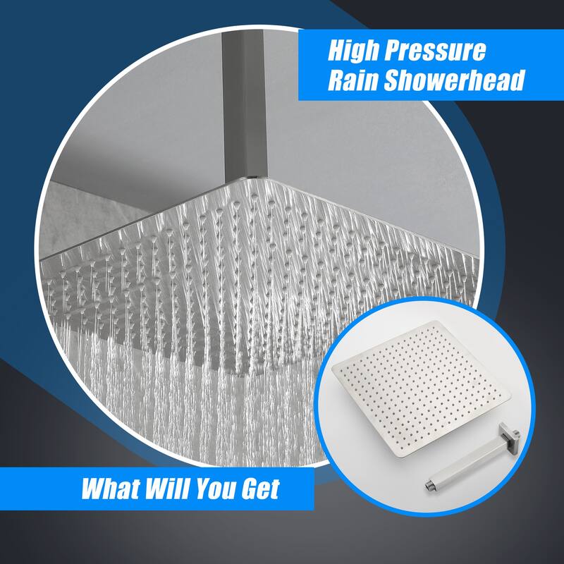 16" Square High Pressure Rain Shower Head,304 Stainless Steel Rain Shower Head