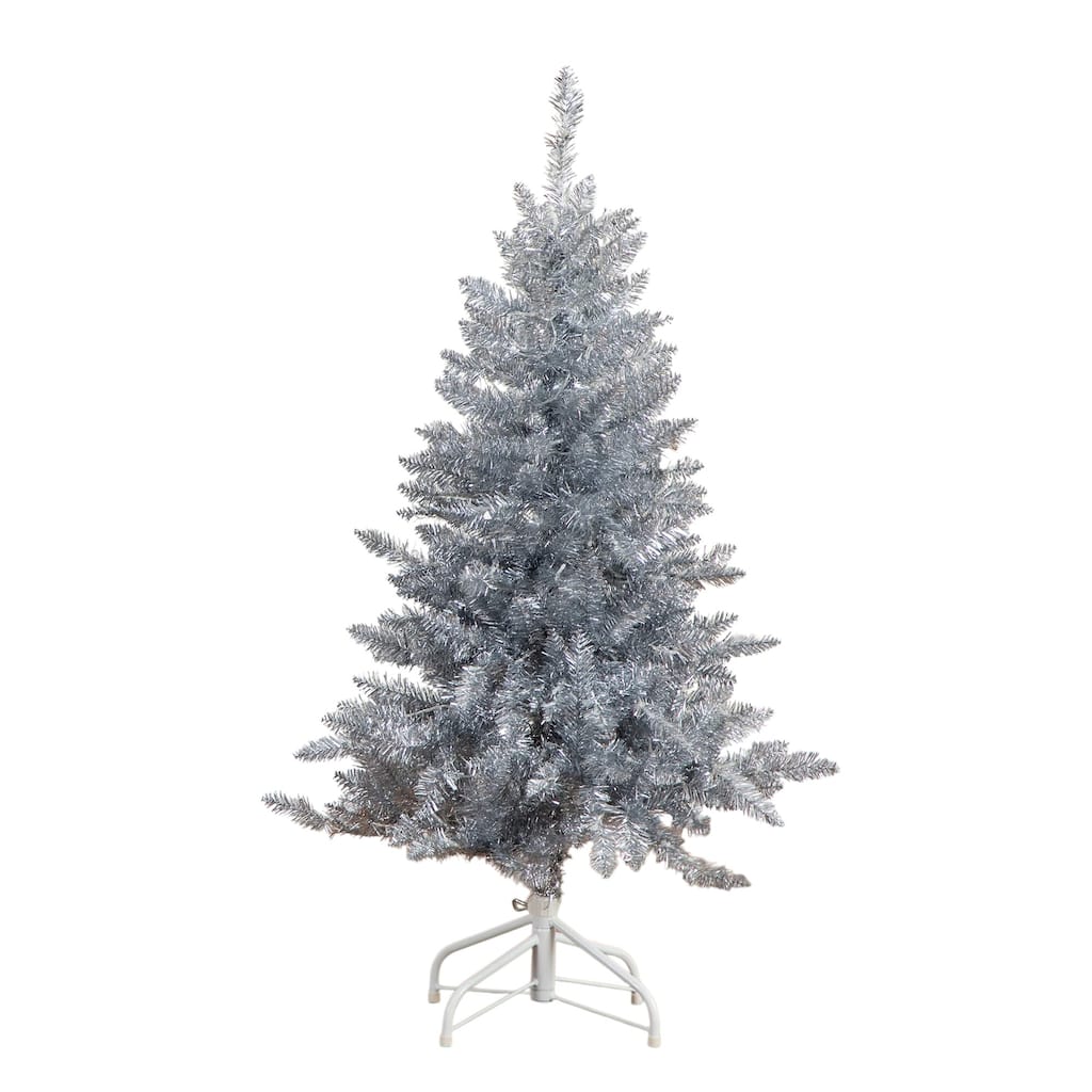 Pre-Lit Tinsel Artificial Christmas Tree - 4' - Cool White LED Lights