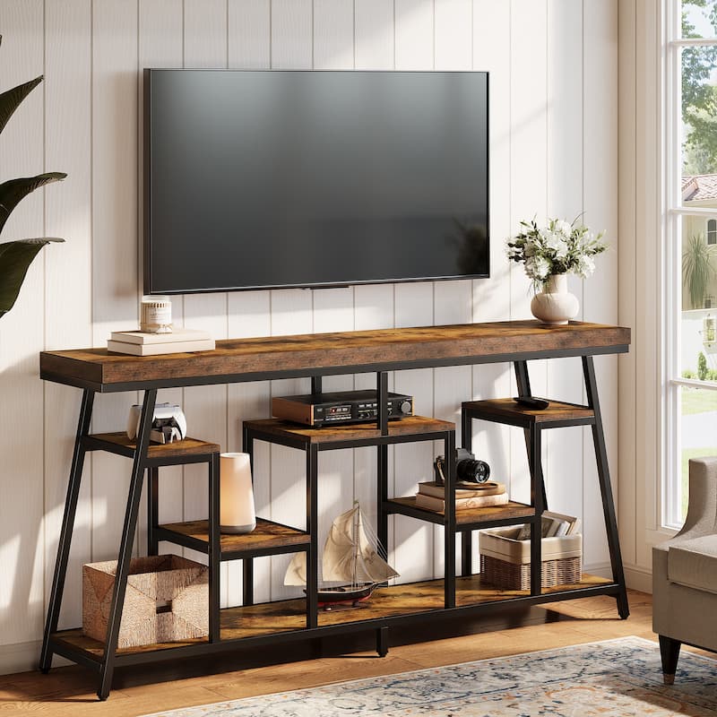 70.9-Inch Farmhouse Entertainment Center with Storage Shelves