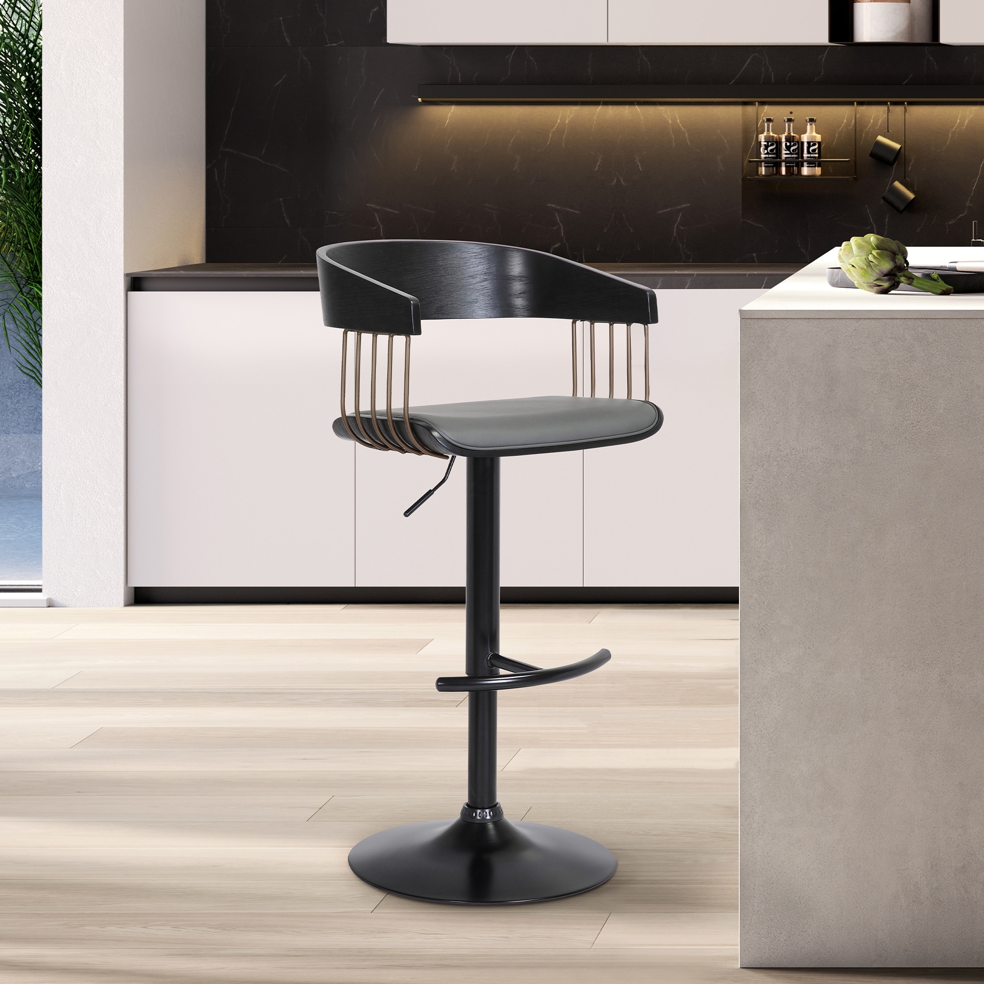 Larisa Metal and Wood Adjustable Height Swivel Bar Stool