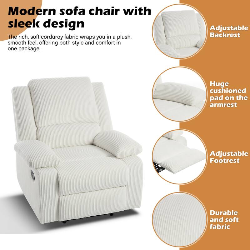 2 Piece Modern Corduroy Upholstery Push Back Manual Recliner Chair