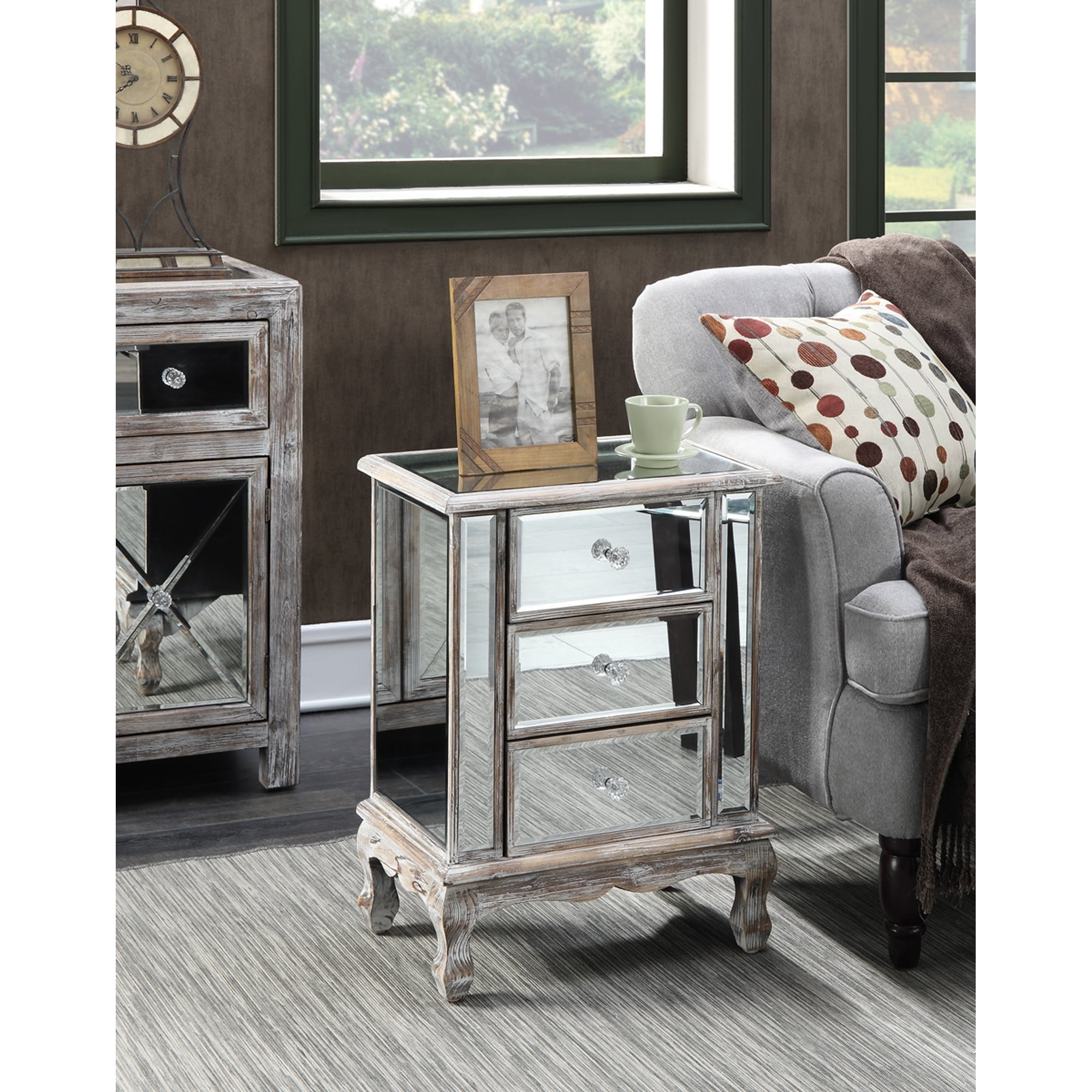 Mirrored accent sales table with drawers