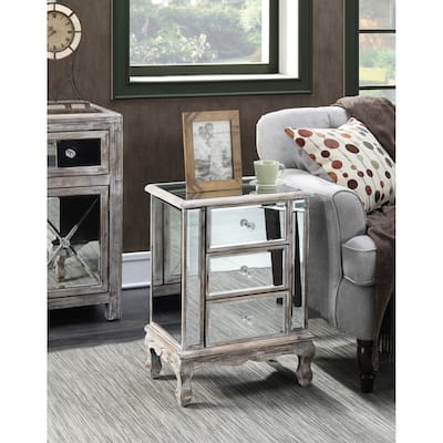 Convenience Concepts Gold Coast Vineyard Mirrored 3 Drawer End Table