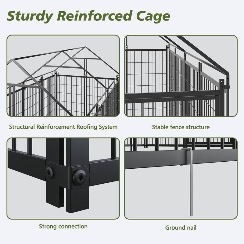 GDF Studio - Rockwell Large Outdoor Dog Kennel with Roof Cover & Feeding System