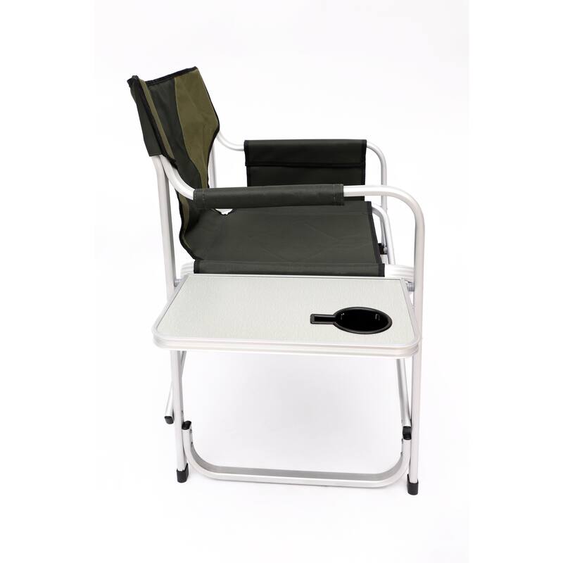 2-piece Padded Folding Outdoor Chair with Side Table and Storage Pockets