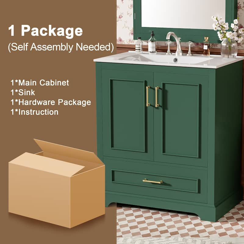 Compact Freestanding Vanity with Integrated Sink - MDF/Solid Wood Construction, Soft-Close Doors & Smart Storage