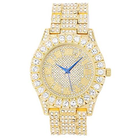 Women's Big Rocks Bezel Colored Dial with Roman Numerals Fully Iced Out Watch -