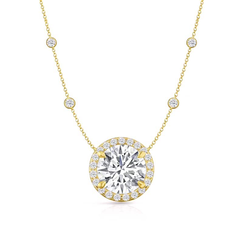 Auriya 14K Gold Lab Grown Round Diamond Halo Pendant with Bezel Necklace 1.00 to 5.00 ct. tw. (F-G VS) - Yellow - 6.56ct. tw.