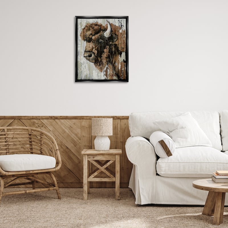 Stupell Abstract Bison Visage Framed Floater Canvas Wall Art Design By Sara Baker