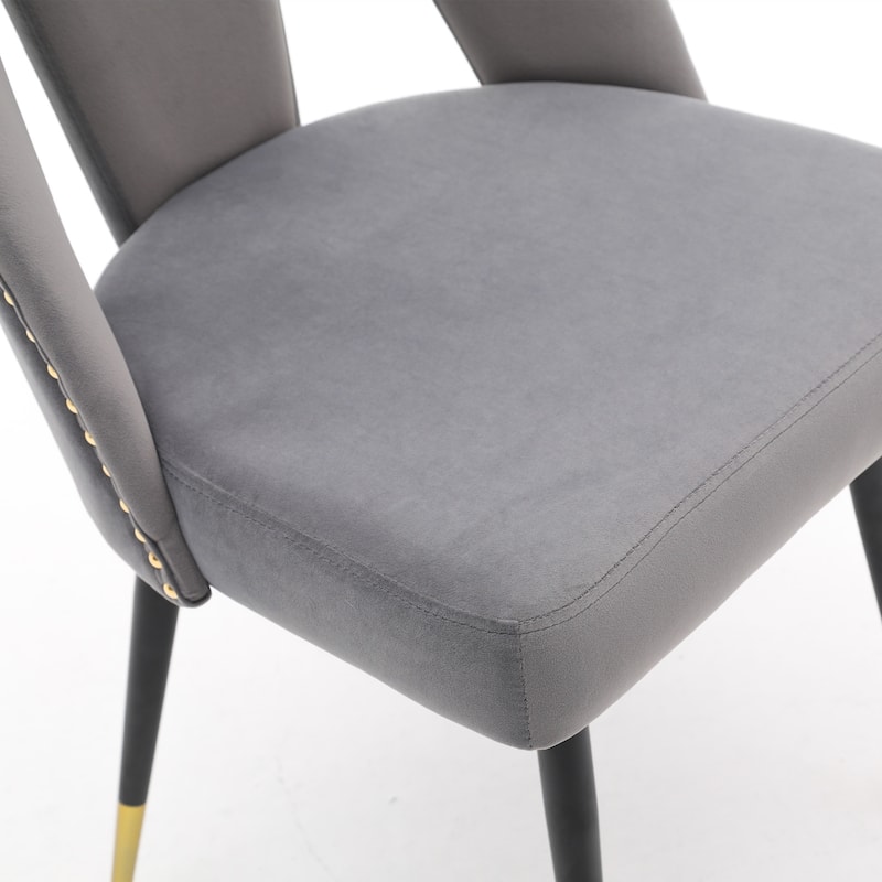 Set of 2 Modern & Contemporary Upholstered Dining Chairs with Nailheads and Metal Legs